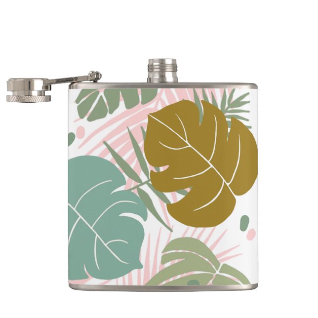 Tropiskt oljeavfall - Monstera och Handflatan Löv  Fickplunta (Öppnad)