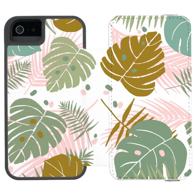 Tropiskt oljeavfall - Monstera och Handflatan Löv  Incipio iPhone Wallet Skal (Folio Öppen)