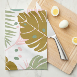 Tropiskt oljeavfall - Monstera och Handflatan Löv  Kökshandduk