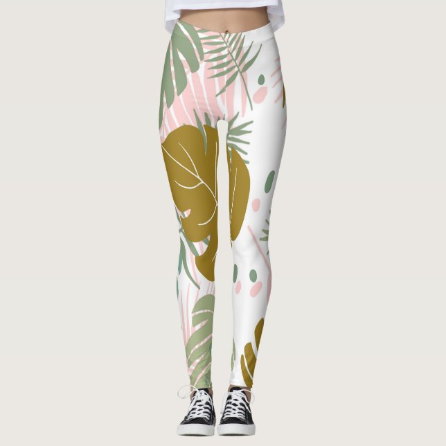 Tropiskt oljeavfall - Monstera och Handflatan Löv  Leggings (Framsida)
