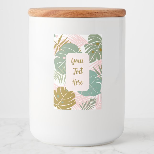 Tropiskt oljeavfall - Monstera och Handflatan Löv  Mat Etikett (Framsida)