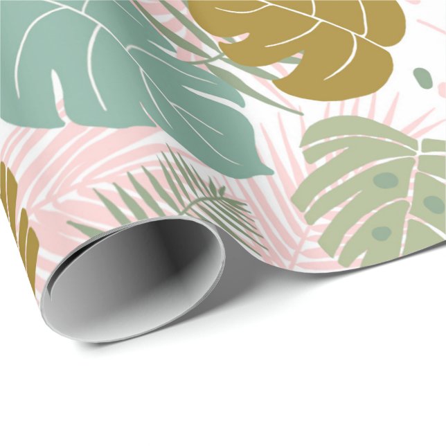 Tropiskt oljeavfall - Monstera och Handflatan Löv  Presentpapper (Rullad Hörn)