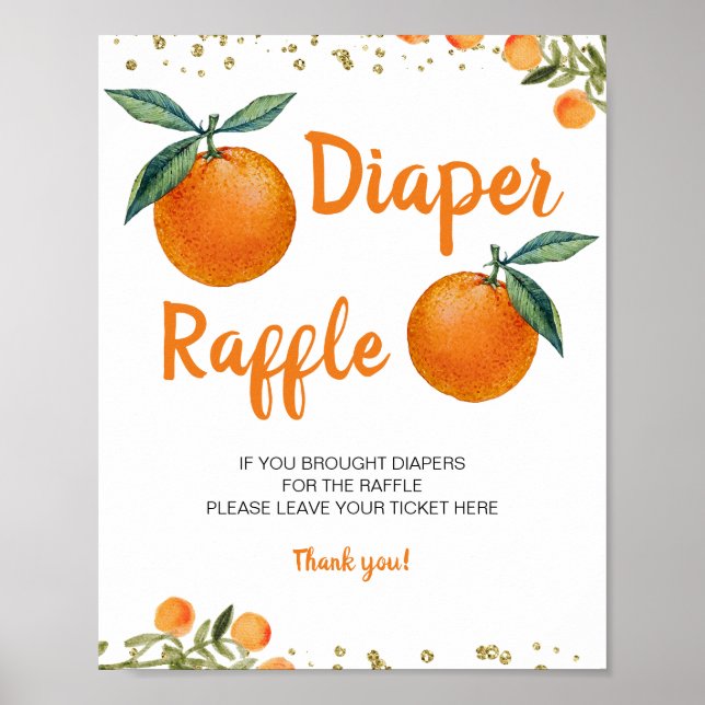 Tropiskt Orange Baby Shower Diaper Raffle Pedestal Poster (Framsidan)