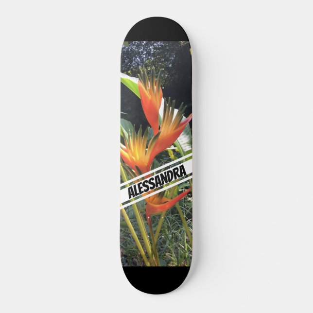 Tropiskt Orange Flower Mini Skateboard Bräda 18,5 Cm (Framsida)