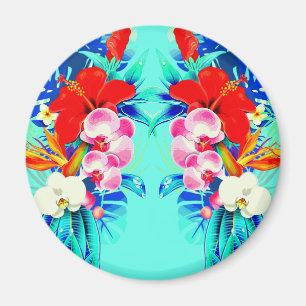 Tropiskt orkidéfärgat handflatan löv Hawaiiansk bl Magnet