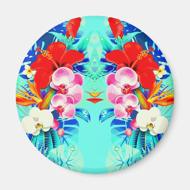 Tropiskt orkidéfärgat handflatan löv Hawaiiansk bl Magnet (Framsidan)