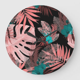 Tropiskt orkidéfärgat sjölöst Mönster Stor Klocka