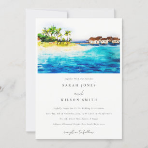 Tropiskt övervatten Villa Sjölandskap Beach Weddin Inbjudningar