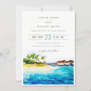 Tropiskt övervatten Villa Sjölandskap Beach Weddin Inbjudningar