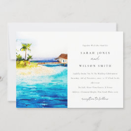 Tropiskt övervatten Villa Sjölandskap Beach Weddin Inbjudningar