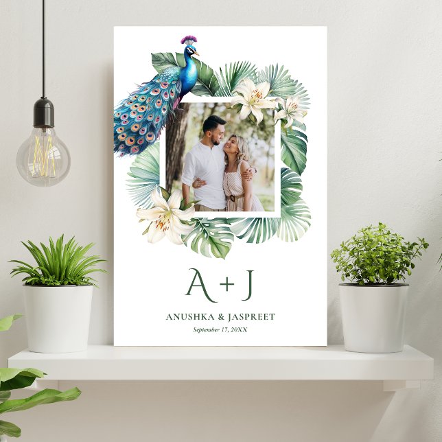 Tropiskt Påfågelblommigt Bröllopsfoto Poster (Skapare uppladdad)