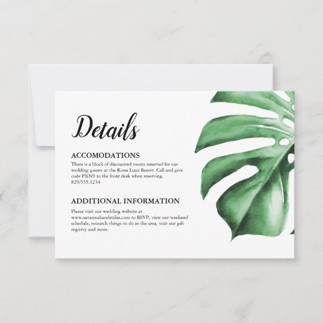 Tropiskt palm Monstera blad detalj kort insats (Framsida)