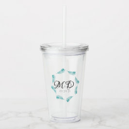 Tropiskt palmblad bröllop logotyp årsdag take away mugg