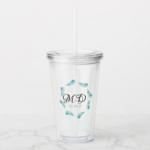 Tropiskt palmblad bröllop logotyp årsdag take away mugg