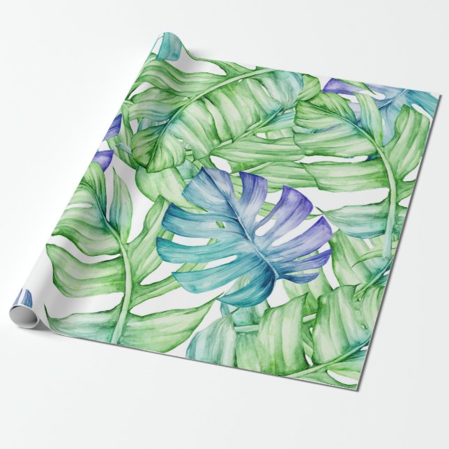 Tropiskt palmbladsmönster presentpapper (Utrullad)