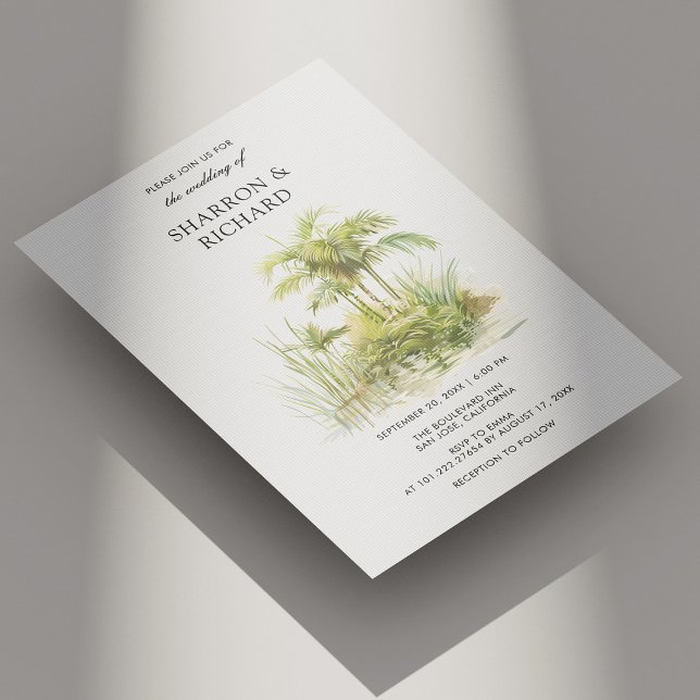Tropiskt palmgrönt bröllopsinbjudan inbjudningar (Tropical Palm Greenery Wedding Invitation Personalized)