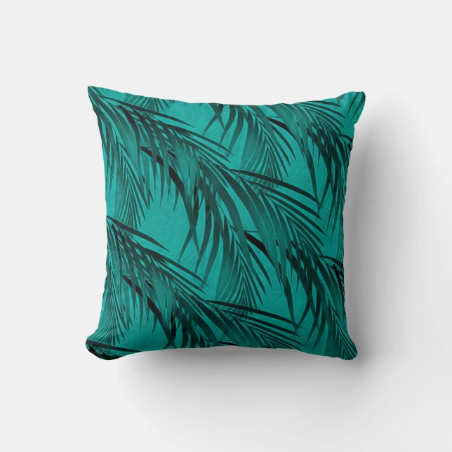 Tropiskt palmlövsmönster | Turkos & Teal Kudde (Framsida)