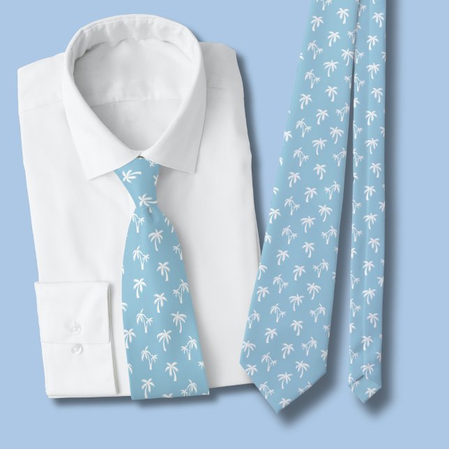 Tropiskt palmmönster babyblått slips (light blue and white palm tree tie)