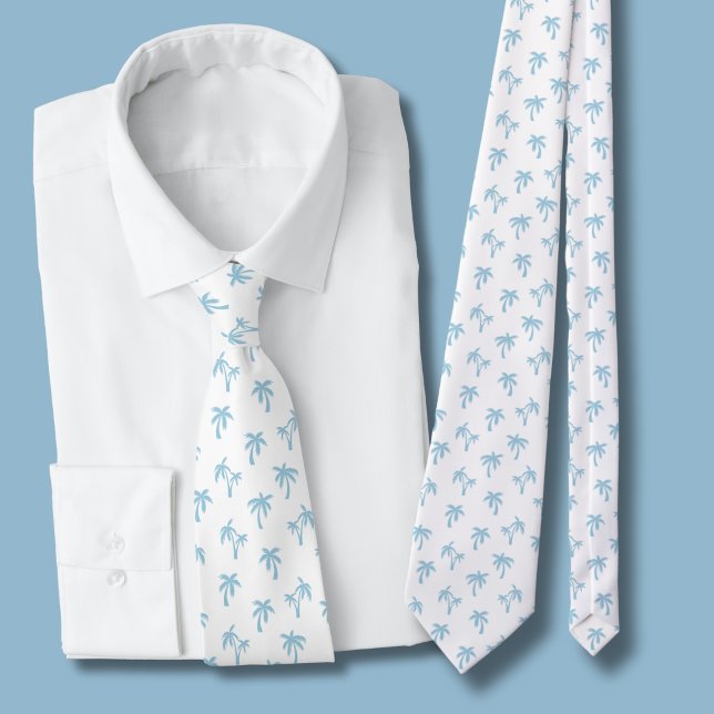 Tropiskt palmmönster babyblått slips (light blue and white palm tree tie)