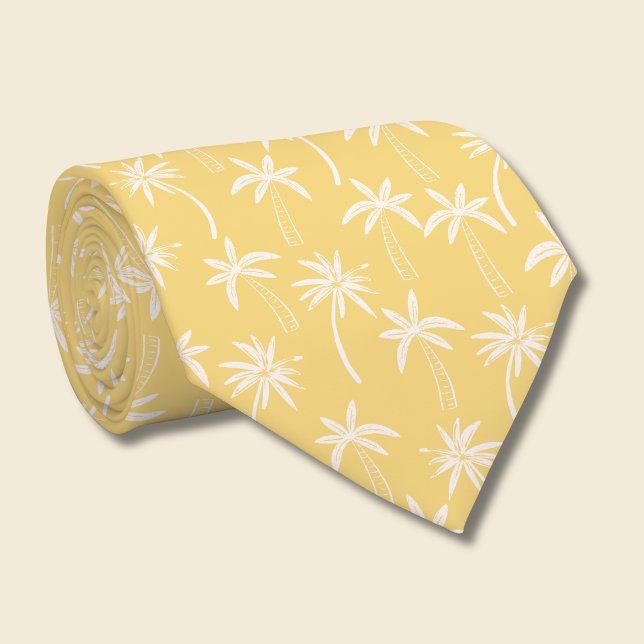 Tropiskt palmmönster gult slips (yellow and white palm tree tie)