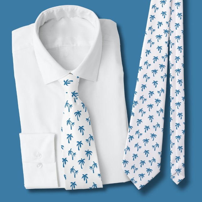 Tropiskt palmmotivet blått slips (blue and white palm tree tie)
