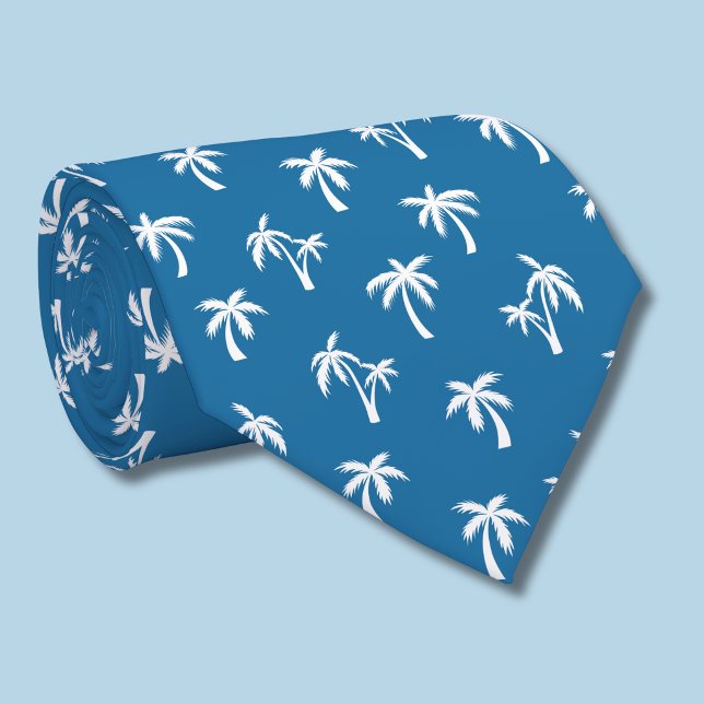 Tropiskt palmmotivet blått slips (blue and white palm tree tie)