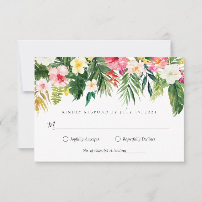Tropiskt palmträd blad och blomsterlig RSVP-kort Inbjudningar (Framsida)