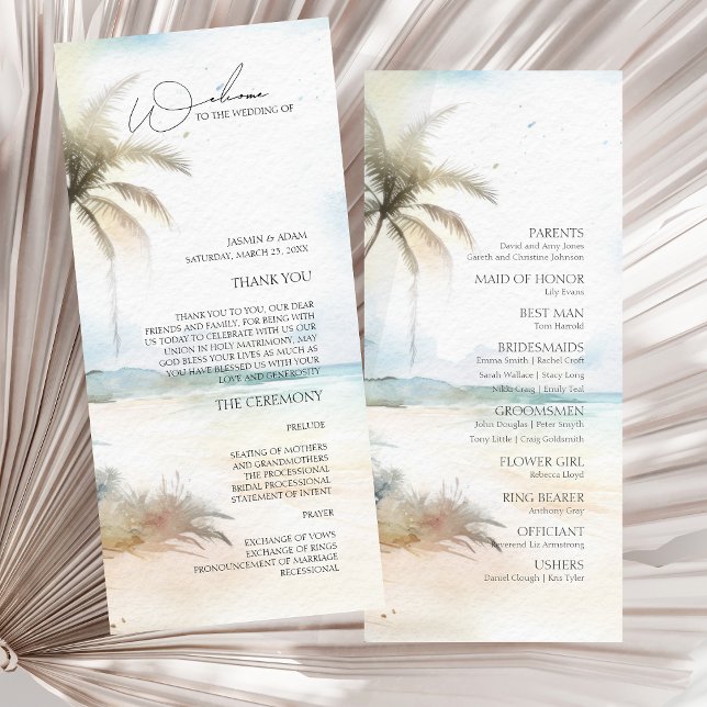Tropiskt palmträd Destination Bröllopsprogram (Tropical Beach Palm Trees Wedding Program)