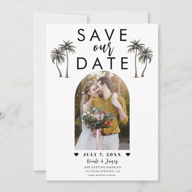 Tropiskt palmträd foto bröllop Save the Date Inbjudningar (Framsida)