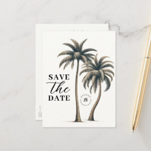 Tropiskt palmträd kustbröllop Save the Date Meddelande Vykort