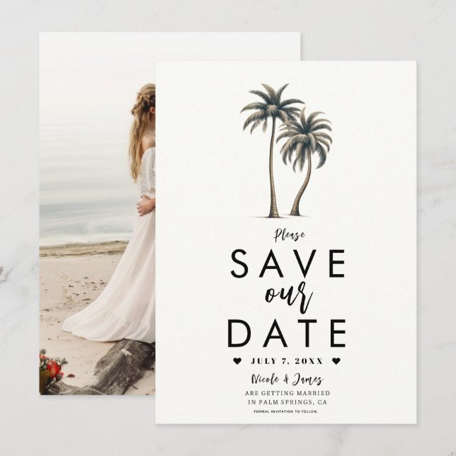 Tropiskt palmträd kustbröllop Spara datum Inbjudningar (Fram/baksida)