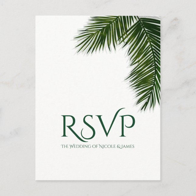 Tropiskt palmtreblad Elegant festbröllop RSVP Inbjudan Vykort (Framsida)