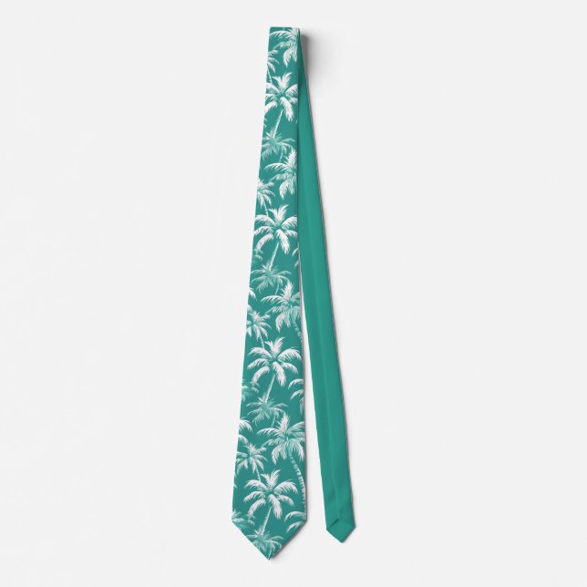 Tropiskt palmtreemönster Teal kuststil Slips (Framsida)