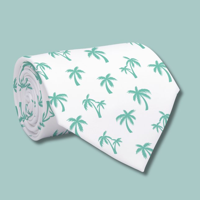 Tropiskt palmtreemuster havsgrönt slips (green and white palm tree tie )