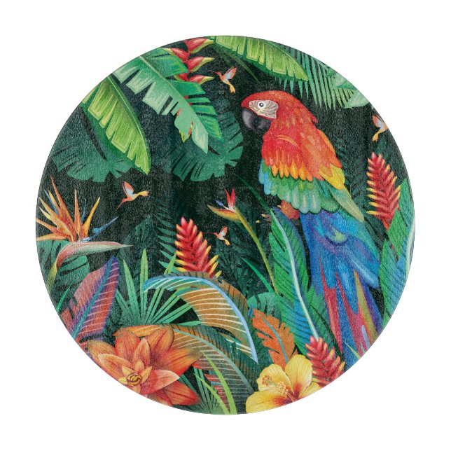 Tropiskt papegoja: Bakgrund för exotisk Blommigt. (Framsidan)