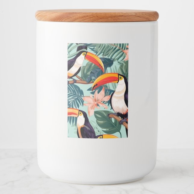 Tropiskt papegoja Burk med lock Mat Etikett (Framsida)