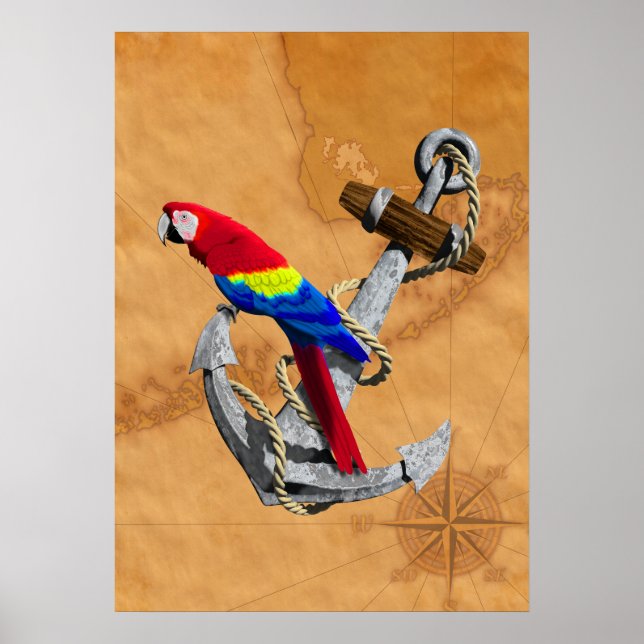 Tropiskt papegoja och anchor poster (Framsidan)