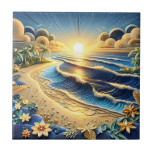 Tropiskt Pappert Quilling-effekter för Ocean View Kakelplatta
