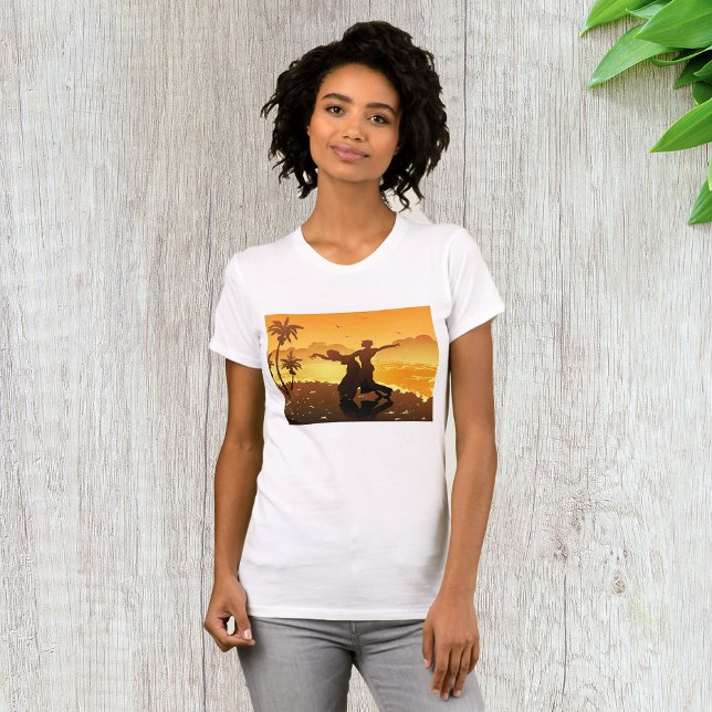 Tropiskt par som dansar på solnedgångsstrand t shirt (Skapare uppladdad)