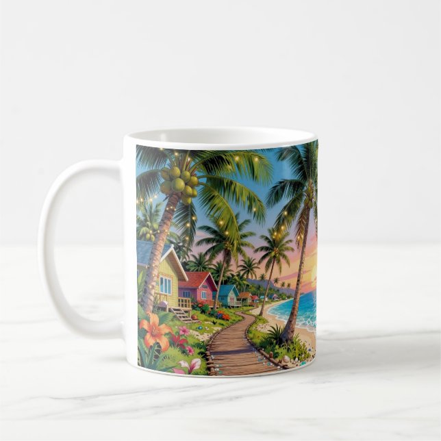 Tropiskt paradis kustnära sjöbod hav  kaffemugg (Vänster)