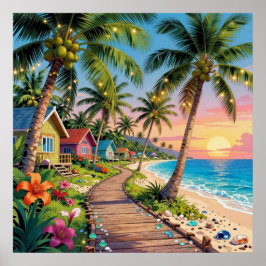 Tropiskt paradis kustnära sjöhus hav poster