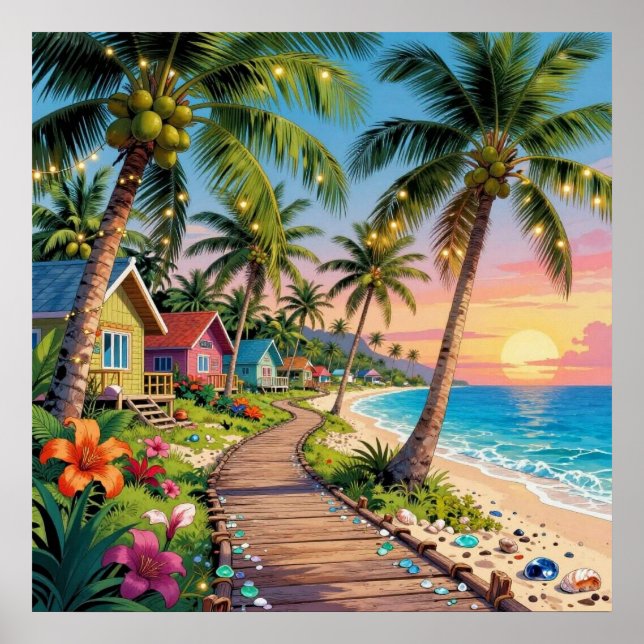 Tropiskt paradis kustnära sjöhus hav  poster (Framsidan)