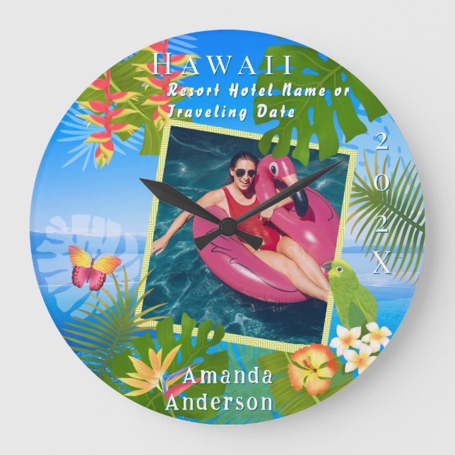 Tropiskt paradise Memory Photo Stor Klocka (Framsida)