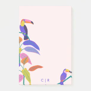 Tropiskt pekdon Bright Neon Monogram Rosa Post-it Block