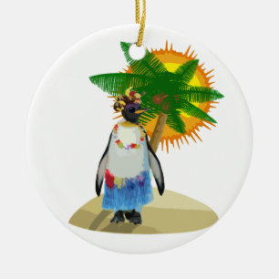 Tropiskt penguin julgransprydnad keramik