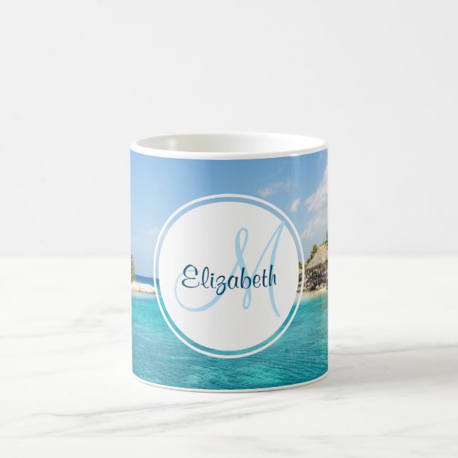 Tropiskt persiko med tunna huts-monogram kaffemugg (Center)