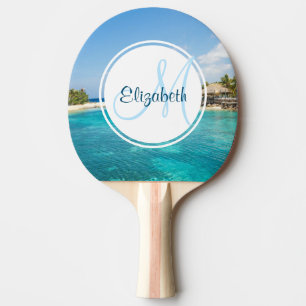 Tropiskt persiko med tunna huts-monogram pingisracket