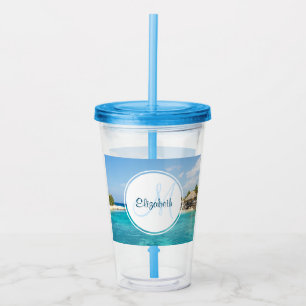 Tropiskt persiko med tunna huts-monogram take away mugg