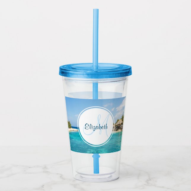 Tropiskt persiko med tunna huts-monogram take away mugg (Framsida)