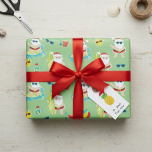 Tropiskt persiko Surfing Santa Cute Jul Presentpapper